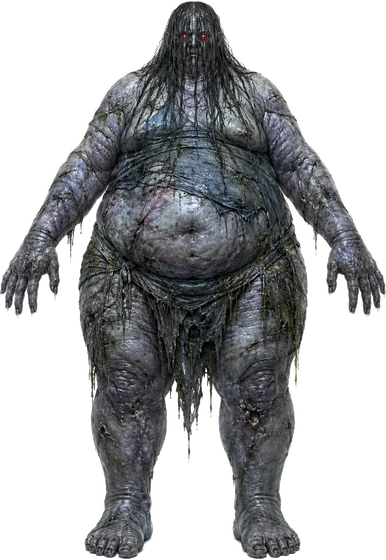 The Drowned: a vast bloated grey figure hung with weed, standing heavily.
